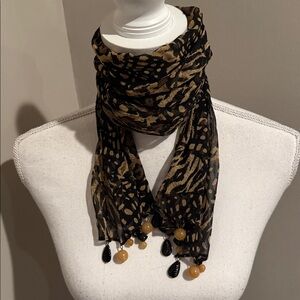 Animal Print sheer oblong scarf with hanging jewels